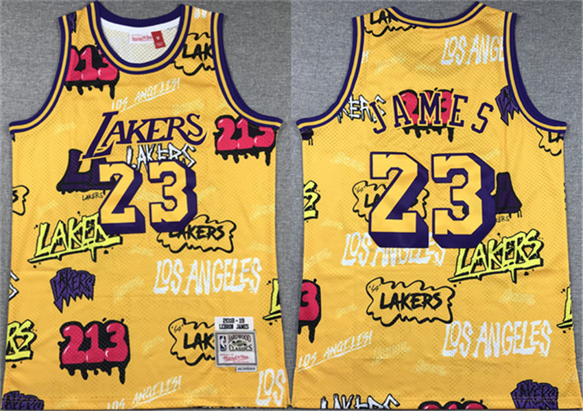 Men's Yellow Los Angeles Lakers #23 LeBron James 1996-97 Throwback basketball Jersey